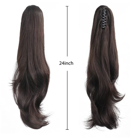 Ponytail Extension Synthetic Dark Brown 24 Inches Claw Clip Hair Piece Women main image 5